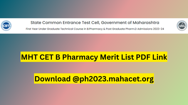 MHT CET B Pharmacy Merit List