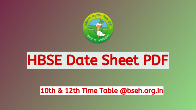 HBSE Date Sheet 2024 PDF